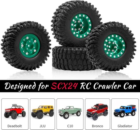 OGRC 1.0 Wheels Deep Dish Rims Negative Offset 7mm Wheels with New Compound 1.0 Tires for Axial SCX24 Gladiator Bronco C10 JLU Deadbolt RC Crawler Upgrades Parts (Black) in Kuwait