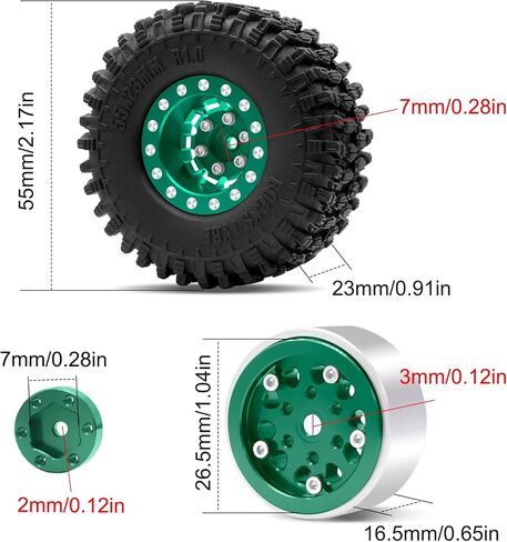 OGRC 1.0 Wheels Deep Dish Rims Negative Offset 7mm Wheels with New Compound 1.0 Tires for Axial SCX24 Gladiator Bronco C10 JLU Deadbolt RC Crawler Upgrades Parts (Black) in Kuwait