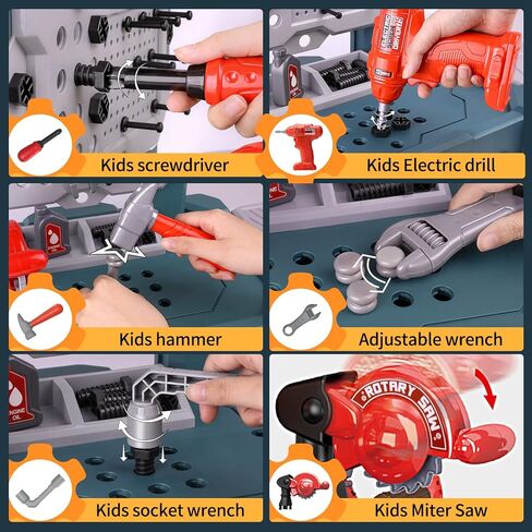 Deejoy Kids Tool Bench with Realistic Tools and Electric Drill, 79 Pcs Transformable Kids Tool Set with Clothes, Toddler Tool Bench Pretend Play Learning Gift for Boys & Girls Age 3-5 (Green) in Kuwait