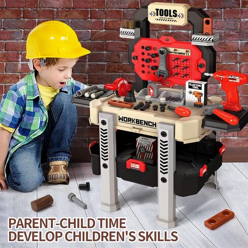 Deejoy Kids Tool Bench with Realistic Tools and Electric Drill, 79 Pcs Transformable Kids Tool Set with Clothes, Toddler Tool Bench Pretend Play Learning Gift for Boys & Girls Age 3-5 (Green) in Saudi Arabia