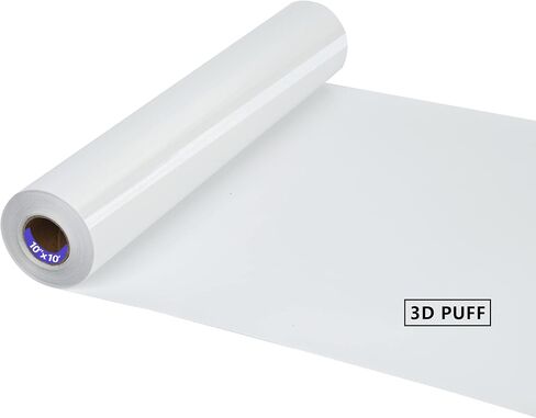 RENLITONG 3D Puff HTV Matte Heat Transfer Vinyl Roll 12" x 10ft Iron on for Heat Press T Shirt for All Cutter Machine Heat Vinyl Design (10 ft, 3D Puff White) in Kuwait