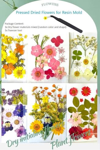 Dried Flowers for Resin Jewelry molds with Tweezers, Real Pressed Dry Flower Leaves Mixed Multiple Colorful, for DIY Crafts Nail Art Candle Soap Making Phone Case Jewelry Pendant Floral Decors in Saudi Arabia