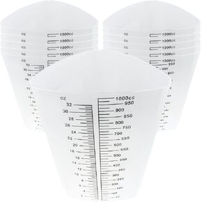 [Pack of 10 with Mixing Sticks] EpoxyStix 32oz Triangular Paint/Epoxy Mixing Cups - Includes 20 Large Mixing Sticks - Ideal For Mixing and Precise Pouring - Measurements in Ounces and Cubic Centimeter