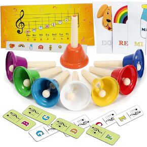 inTemenos 8 Diatonic Color-Coded Hand Bells with Sheet Music Book, Stickers, Musical Dominoes for Children, Adult in Kuwait