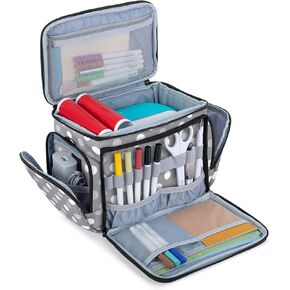 LUXJA Carrying Bag Compatible with Cricut Joy, Carrying Case Compatible with Cricut Joy and Tool Set, Tote Compatible with Cricut Joy (with Supplies Storage Sections), Black (blue lining)