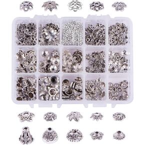PH PandaHall 24K Gold Plated Flower Bead Caps, 64pcs 8 Shapes Flower End Cap Brass Multi-Petal Bead Cap Bails End Charm Caps Spacer Beads for Earring Bracelet Necklace Jewelry Craft, Golden/Platinum