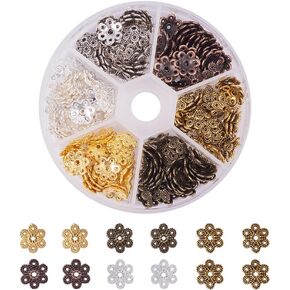 PH PandaHall 24K Gold Plated Flower Bead Caps, 64pcs 8 Shapes Flower End Cap Brass Multi-Petal Bead Cap Bails End Charm Caps Spacer Beads for Earring Bracelet Necklace Jewelry Craft, Golden/Platinum in Kuwait