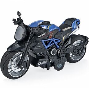Pull Back Motorcycle Toys, Pullback Gift with Music Light, Classic Retro Motorcycles Toy for Boys Kids Age Over 3 4 5 6 7 8 Year Old (Blue)