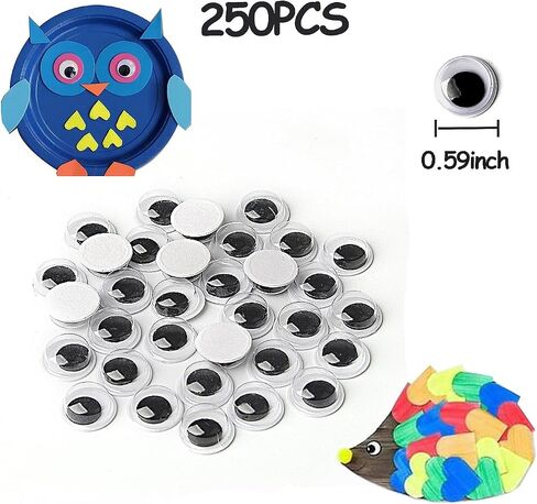 Vivixin Googly Eyes Self Adhesive 350pcs, Black Plastic Wiggle Googly Eyes for Crafts, Wiggle Googly Eyes, Large Googly Eyes Sticker for DIY (10mm) in Kuwait