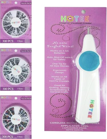HOTEE Cordless Hotfix Rhinestones Applicator Tool Wand Setter Bedazler Starters Kit with Hotfix Crystals Rhinestones in Easy to Store Cases- #SET1 in Saudi Arabia