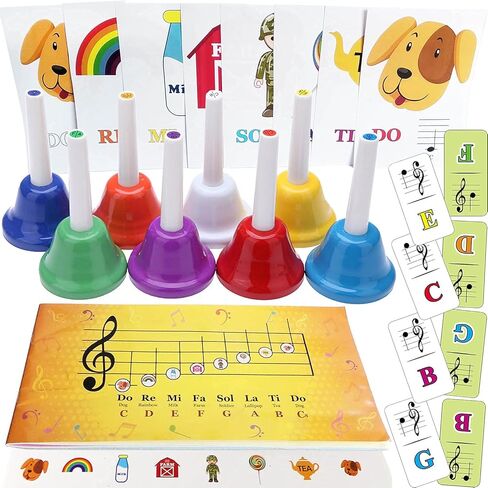 inTemenos 8 Diatonic Color-Coded Hand Bells with Sheet Music Book, Stickers, Musical Dominoes for Children, Adult in Kuwait