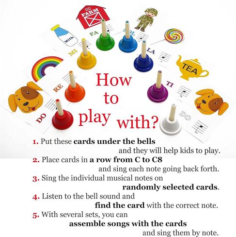 inTemenos 8 Diatonic Color-Coded Hand Bells with Sheet Music Book, Stickers, Musical Dominoes for Children, Adult in Kuwait