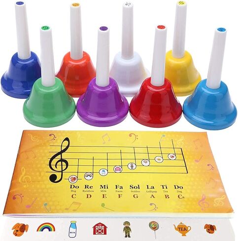 inTemenos 8 Diatonic Color-Coded Hand Bells with Sheet Music Book, Stickers, Musical Dominoes for Children, Adult in Kuwait