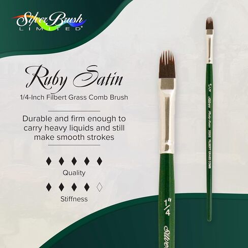 Silver Brush Limited 2528S1/8 Ruby Satin Filbert Grass Comb Brush Fluid and Flow Acrylics, Size 1/8 Inch, Short Handle in Saudi Arabia