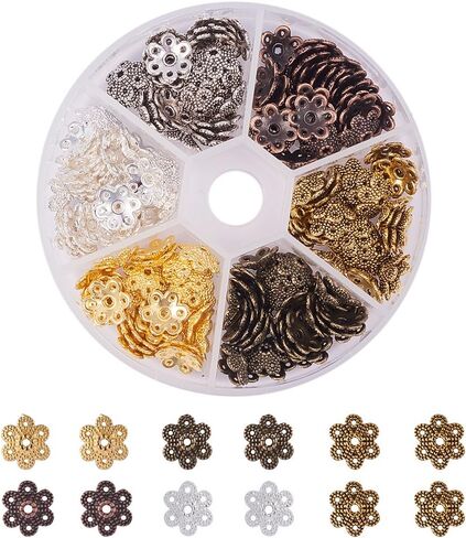 قبعات خرز زهرة مطلية بالذهب عيار 24 قيراط من PH PandaHall، 64 قطعة 8 أشكال غطاء نهاية زهرة نحاسي متعدد البتلات غطاء خرز نهاية قبعات ساحرة خرز فاصل لسوار القرط وقلادة المجوهرات، ذهبي/بلاتيني in Kuwait