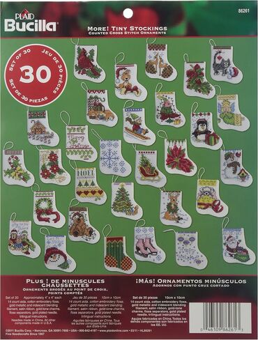 Bucilla Counted Cross Stitch Ornament Kit, 84293 Tiny Stocking, White in Saudi Arabia