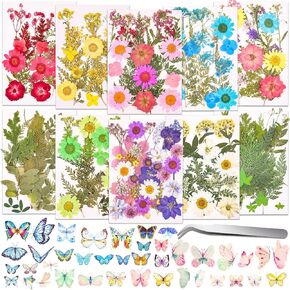 120 PCS Dried Flowers for Resin Molds, Natural Pressed Flowers Leaves Herbs kit with Tweezers for DIY Art Crafts, Candle,Jewelry Making, Scrapbook Embellishment, Nail, Silicone Molds, Floral Decors in Kuwait