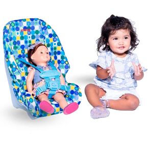 Joovy Toy Booster Seat & Functional Doll Car Seat Featuring Crash-Tested Latch System for Safety, Machine-Washable Cover for Easy Cleaning, and Five-Point Harness - Fits Dolls 12" to 22", Blue