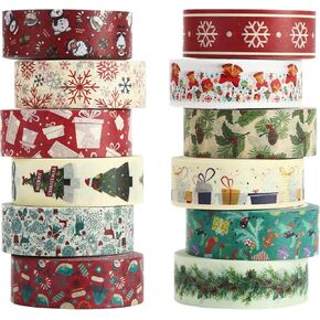 Christmas Washi Tape Set, 12Rolls Merry Christmas Masking Tape Decorative Duct Tape for Xmas Decorations Christmas Party Favors Supplies, 0.6" x 23ft in Kuwait