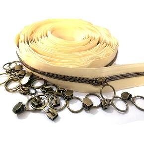 #5 Antique Brass Metallic Nylon Coil Zippers by The Yard Bulk Orange Tape 10 Yards with 20pcs Sliders for DIY Sewing Tailor Craft Bag (Anti-Brass Orange)