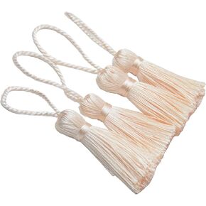 Makhry 20pcs 4.3 Inch Handmade Silky Floss Mini Tiny Craft Tassels with 2-Inch Cord Loop and Small Chinese Knot for Earrings, Souvenir, Bookmarks, DIY Craft Accessory,Tags (#47Champagne)
