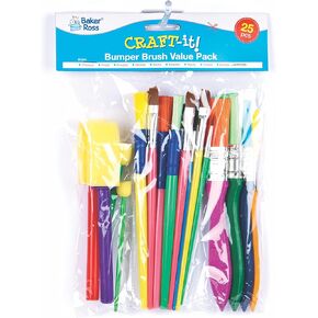 Baker Ross Paint Brush and Sponge Dabber Bumper Value Pack, Assorted Shapes and Sizes — ⁠Creative Art Supplies for Kids' Crafts, Card Making, and Decorations (Pack of 25) in Saudi Arabia