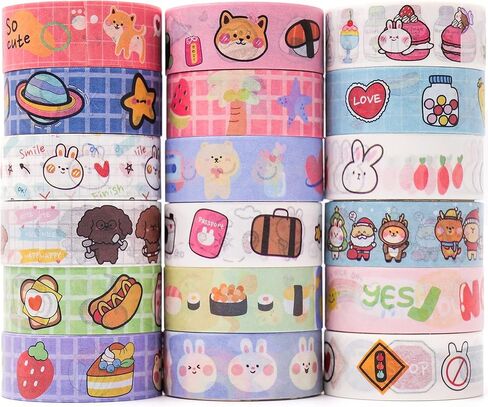 مجموعة شريط واشي لطيف من CUNCUN، شريط لاصق 18 لفة كواي، شريط زخرفي للحرف اليدوية اليدوية، اليومية، لوازم سجل القصاصات، المخططين، الحرف الفنية، مجلات رصاصة، هدية للفتيات والأولاد in Kuwait