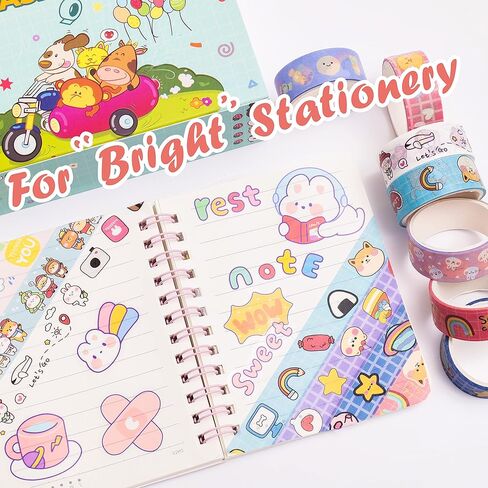 مجموعة شريط واشي لطيف من CUNCUN، شريط لاصق 18 لفة كواي، شريط زخرفي للحرف اليدوية اليدوية، اليومية، لوازم سجل القصاصات، المخططين، الحرف الفنية، مجلات رصاصة، هدية للفتيات والأولاد in Kuwait