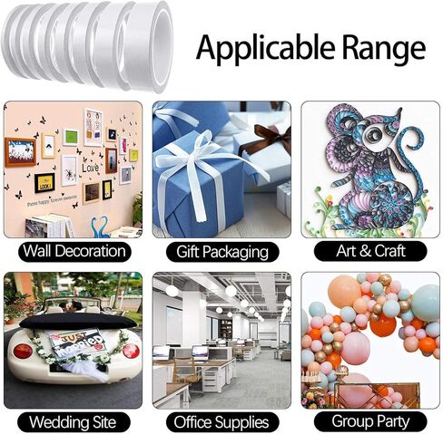 YISUMEI شريط مزدوج الجوانب متعدد المقاسات للحرف اليدوية والفنون وسجل القصاصات وصناعة البطاقات والشريط والصور ودعم الورق (6 بكرات، 4 مقاسات، 192 ياردة) in Kuwait