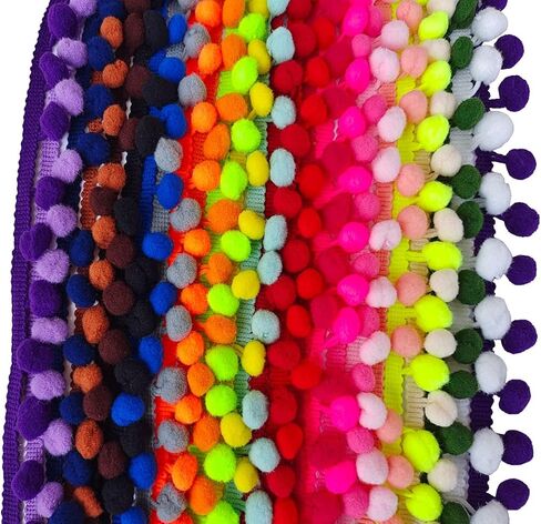 بوم بوم تريم 25 ياردة 25 لون 12 مم بوم الكرة شراشيب تقليم لخياطة الملحقات تزيين الحرف DIY (مختلط اللون 3) in Kuwait