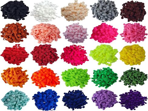 بوم بوم تريم 25 ياردة 25 لون 12 مم بوم الكرة شراشيب تقليم لخياطة الملحقات تزيين الحرف DIY (مختلط اللون 3) in Kuwait