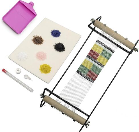 GLOCHYRA Large Bead Loom Kit - Wide Metal Bead Loom Complete Tool kit, Includes 72 Grams Beads, 2 Long Needle, Threads, Threader, Bead mat, Bead Tray for Making Jewelry- Necklaces, Bracelets and More in Kuwait