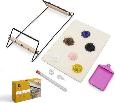 GLOCHYRA Large Bead Loom Kit - Wide Metal Bead Loom Complete Tool kit, Includes 72 Grams Beads, 2 Long Needle, Threads, Threader, Bead mat, Bead Tray for Making Jewelry- Necklaces, Bracelets and More in Kuwait