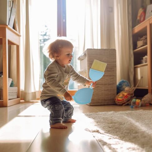 مجموعة تنظيف الأطفال من مونتيسوري ماما - مجموعة تنظيف للأطفال الصغار - مجموعة مكنسة وممسحة للأطفال الصغار مع حامل ومنفضة غبار ومقلاة غبار وفرش يدوية ودلو وقطعة قماش للتنظيف - فكرة هدية ممتازة in Kuwait