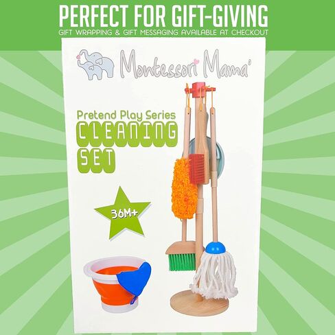 مجموعة تنظيف الأطفال من مونتيسوري ماما - مجموعة تنظيف للأطفال الصغار - مجموعة مكنسة وممسحة للأطفال الصغار مع حامل ومنفضة غبار ومقلاة غبار وفرش يدوية ودلو وقطعة قماش للتنظيف - فكرة هدية ممتازة in Kuwait