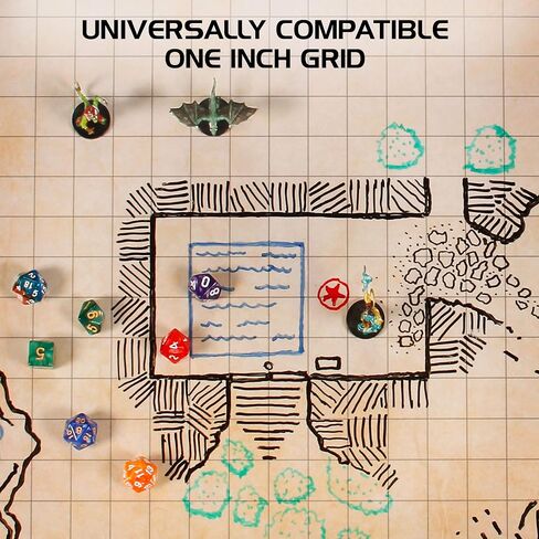 ENHANCE RPG Grid Mat - Tabletop DND Map (24x36 inch) Role Playing Dry Erase DND Mat Complete Gaming Set for Masters and Starters, Erasable Parchment Battle Grid Game Mat with Travel Pouch, Marker Kit in Saudi Arabia