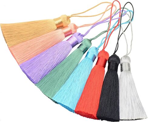 Makhry 8pcs 16cm/6.28 inch Cute Chunky Tassels Soft Elegant Handmade Silky Floss Tassels with 2.75 Inch Cord Loop and Chinese Knot for Woman Earrings, Jewelry Making, Souvenir, (Mixed1 Light) in Saudi Arabia