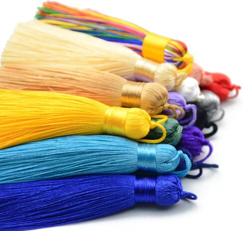 Makhry 8pcs 16cm/6.28 inch Cute Chunky Tassels Soft Elegant Handmade Silky Floss Tassels with 2.75 Inch Cord Loop and Chinese Knot for Woman Earrings, Jewelry Making, Souvenir, (Mixed1 Light) in Saudi Arabia