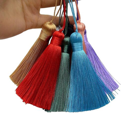 Makhry 8pcs 16cm/6.28 inch Cute Chunky Tassels Soft Elegant Handmade Silky Floss Tassels with 2.75 Inch Cord Loop and Chinese Knot for Woman Earrings, Jewelry Making, Souvenir, (Mixed1 Light) in Saudi Arabia