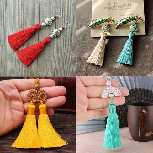 Makhry 8pcs 16cm/6.28 inch Cute Chunky Tassels Soft Elegant Handmade Silky Floss Tassels with 2.75 Inch Cord Loop and Chinese Knot for Woman Earrings, Jewelry Making, Souvenir, (Mixed1 Light) in Saudi Arabia
