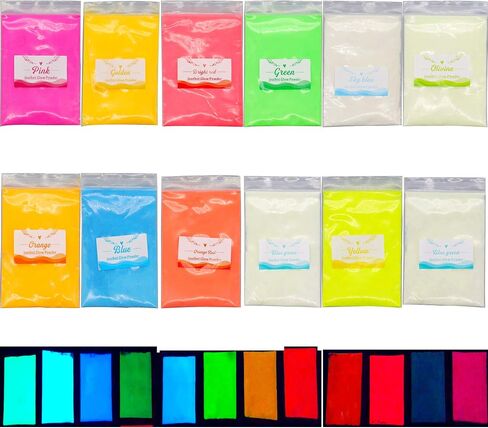 Glow in The Dark Pigment Powder,12 Colors Resin Dye Luminous Powder for Epoxy Resin,Acrylic Paint,Slime,Nails,Halloween Party, Fine Art & DIY Crafts,Non-Toxic,Skin Safe, Long Lasting(0.35oz/Each) in Saudi Arabia