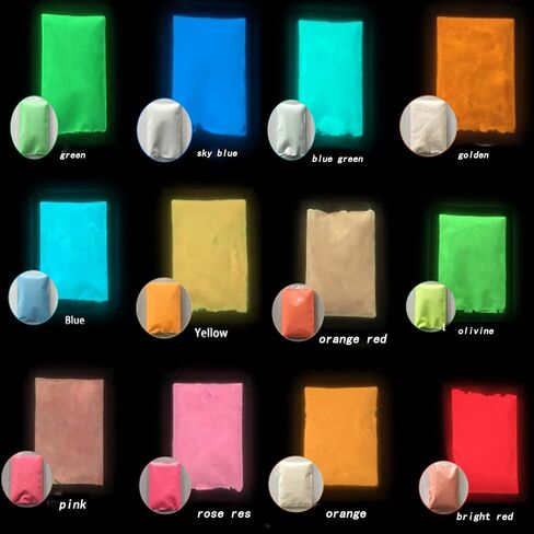 Glow in The Dark Pigment Powder,12 Colors Resin Dye Luminous Powder for Epoxy Resin,Acrylic Paint,Slime,Nails,Halloween Party, Fine Art & DIY Crafts,Non-Toxic,Skin Safe, Long Lasting(0.35oz/Each) in Saudi Arabia