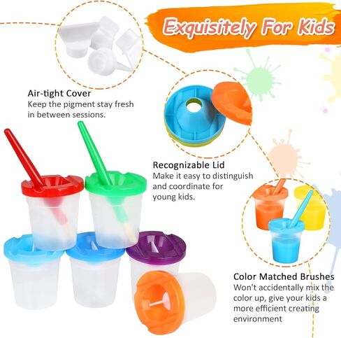 RNKP 10 Pieces Kids Anti-Spill Paint Cups, Kids Paint Cups with Lids, Painting Paint Brushes, Non-Spill Paint Cups Set for Toddlers, Kids…… in Kuwait