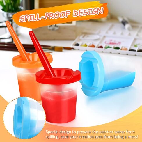 RNKP 10 Pieces Kids Anti-Spill Paint Cups, Kids Paint Cups with Lids, Painting Paint Brushes, Non-Spill Paint Cups Set for Toddlers, Kids…… in Kuwait