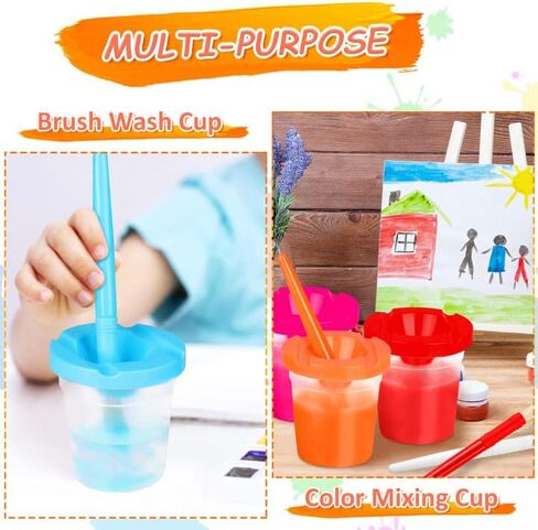 RNKP 10 Pieces Kids Anti-Spill Paint Cups, Kids Paint Cups with Lids, Painting Paint Brushes, Non-Spill Paint Cups Set for Toddlers, Kids…… in Kuwait