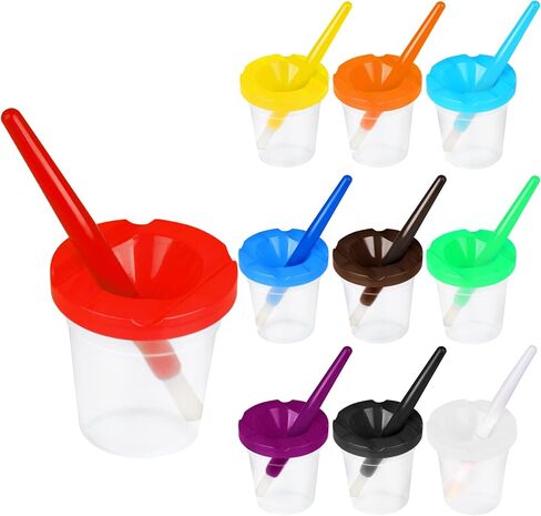RNKP 10 Pieces Kids Anti-Spill Paint Cups, Kids Paint Cups with Lids, Painting Paint Brushes, Non-Spill Paint Cups Set for Toddlers, Kids…… in Kuwait