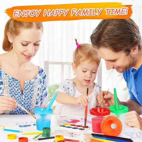 RNKP 10 Pieces Kids Anti-Spill Paint Cups, Kids Paint Cups with Lids, Painting Paint Brushes, Non-Spill Paint Cups Set for Toddlers, Kids…… in Kuwait