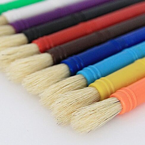 10 Pieces Kids No Spill Paint Cups with Colored Lids and 10 Pack Colors Paint Brush Set for Kids Art Painting in Kuwait