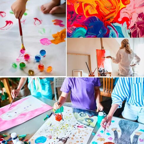 10 Pieces Kids No Spill Paint Cups with Colored Lids and 10 Pack Colors Paint Brush Set for Kids Art Painting in Kuwait