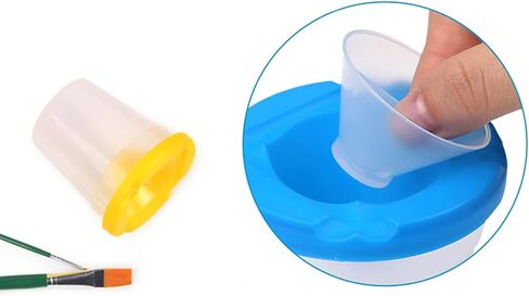 10 Pieces Kids No Spill Paint Cups with Colored Lids and 10 Pack Colors Paint Brush Set for Kids Art Painting in Kuwait